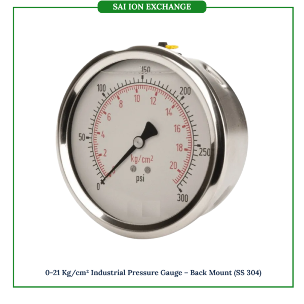 0-21 Kg/cm² Industrial Pressure Gauge – Back Mount (SS 304)